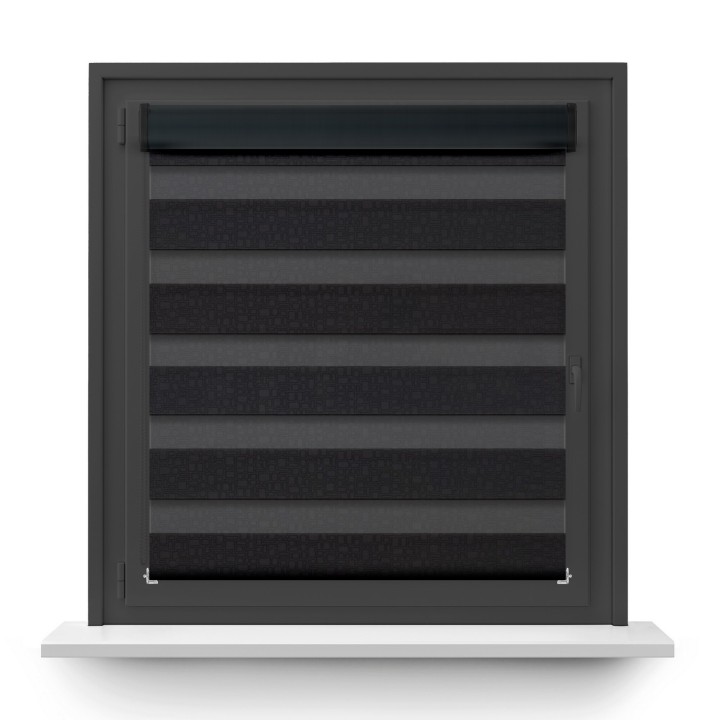 Roleta w kasecie PCV Dzień Noc Przyciemniająca Geometric z prowadnicą Czarna 14509