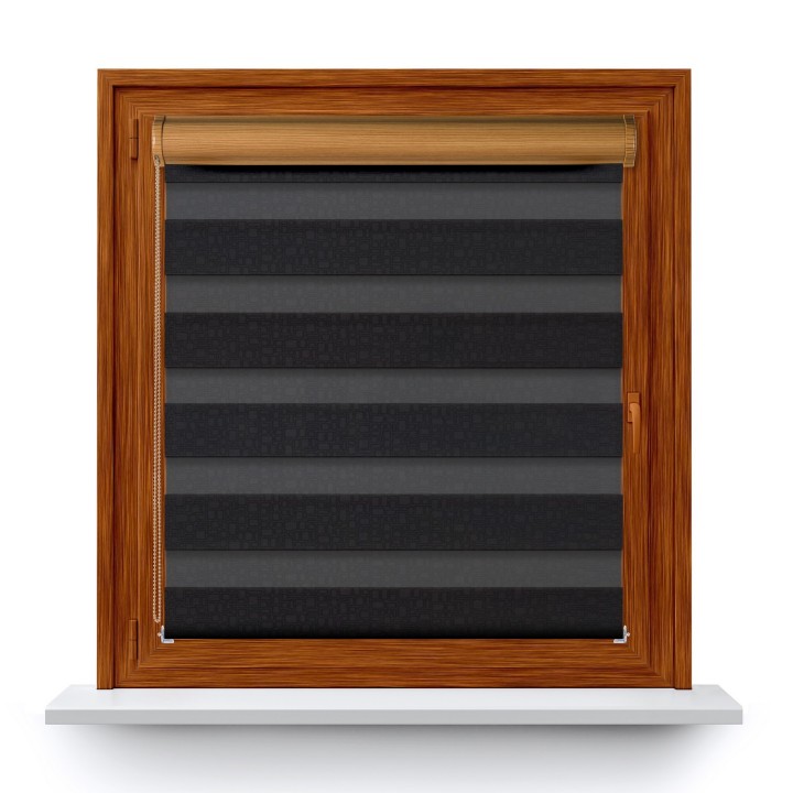 Roleta w kasecie PCV Dzień Noc Przyciemniająca Geometric z prowadnicą Czarna 14509