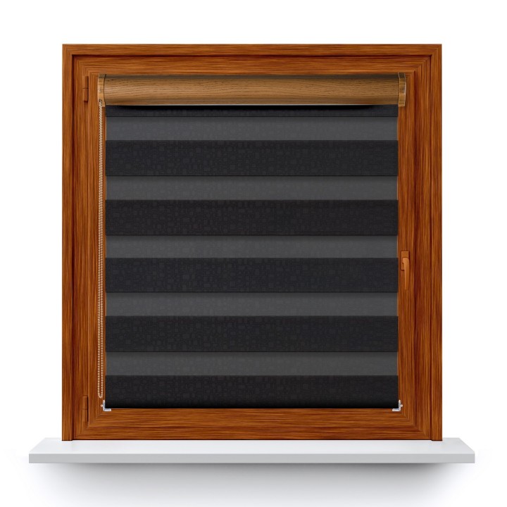 Roleta w kasecie PCV Dzień Noc Przyciemniająca Geometric z prowadnicą Czarna 14509