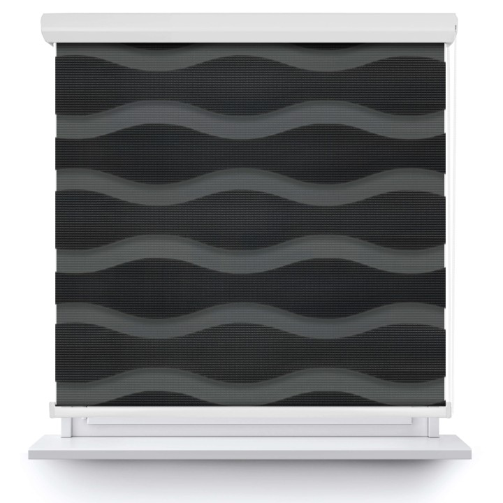 Roleta w kasecie aluminium Dzień Noc Przyciemniająca Fala Grafit 04