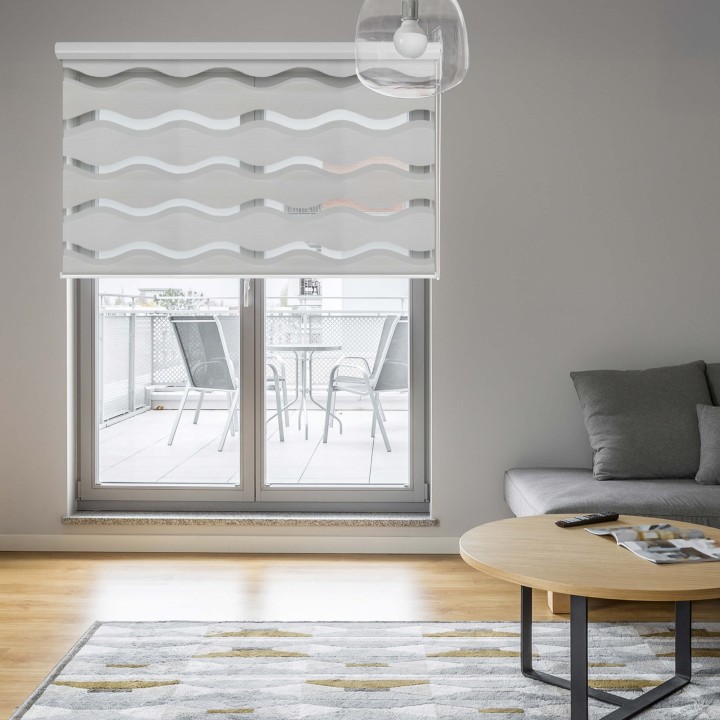 Roleta w kasecie aluminium Dzień Noc Przyciemniająca Fala Szara 2