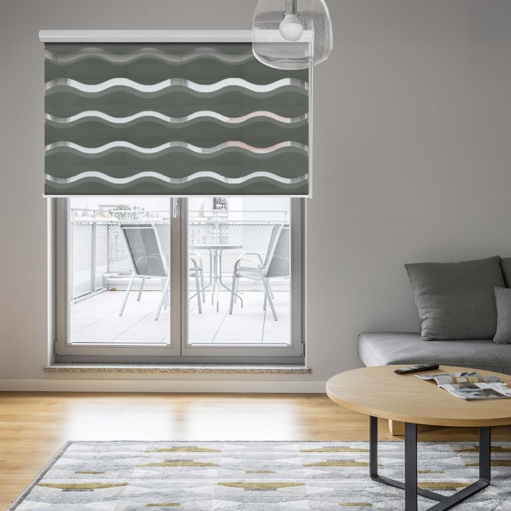 Roleta w kasecie aluminium Dzień Noc Przyciemniająca Fala Szara 03