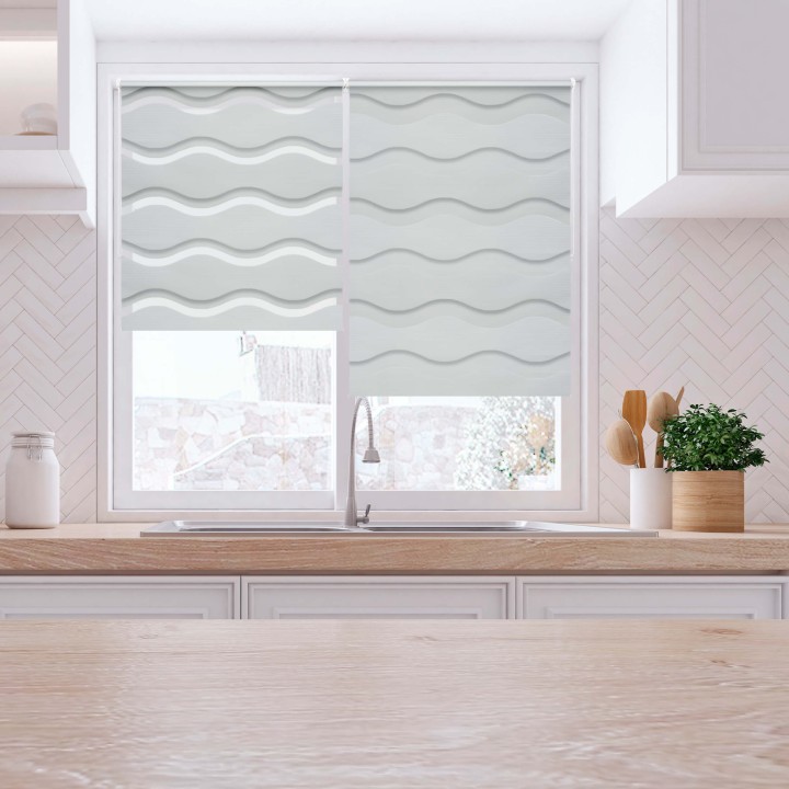 Roleta wolnowisząca Dzień Noc Przyciemniająca Fala Biała 1