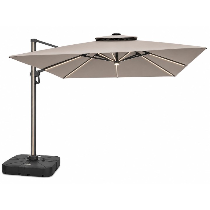 Parasol ogrodowy LED 300 x 300 cm antracytowy z podstawą
