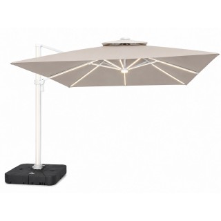 Parasol ogrodowy LED 300 x 300 cm biały z podstawą
