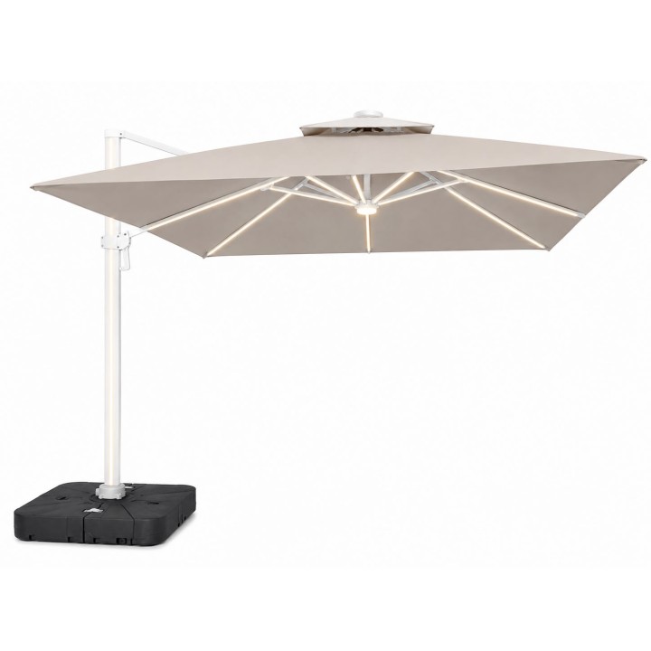 Parasol ogrodowy LED 300 x 300 cm biały z podstawą