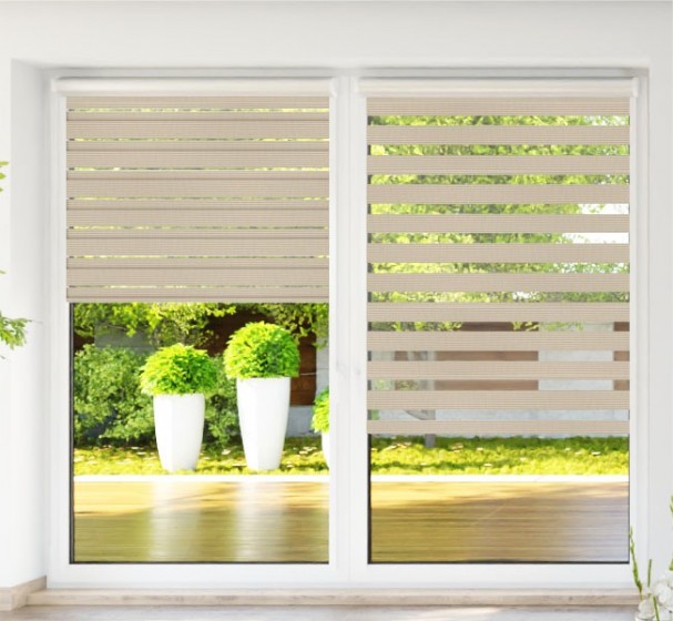 Roller blind in PVC cassette with guide Day-Night Bahama XXIII Capuccino Paseczki BH2303