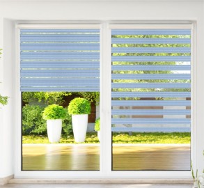 Roller blind in PVC cassette with guide Day-Night Bahama XXIII Błękit Paseczki BH2307
