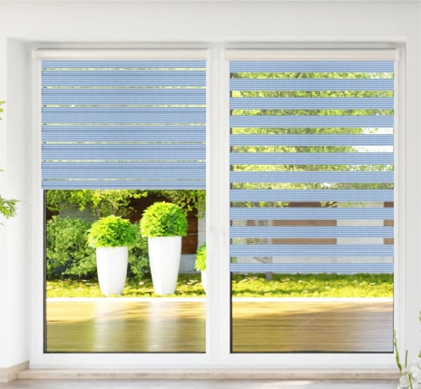 Roller blind in PVC cassette with guide Day-Night Bahama XXIII blue BH2307