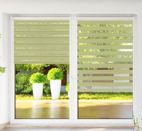 Roller blind in PVC cassette with guide Day-Night Bahama XXIII green Paseczki BH2306