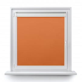 Blackout roller blind in PVC cassette with a guide orange 060