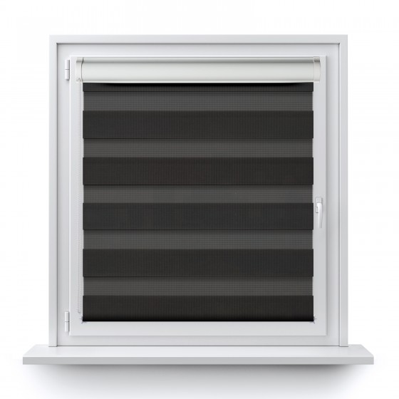Roller blind in PVC cassette with guide Day-Night Classic black 07