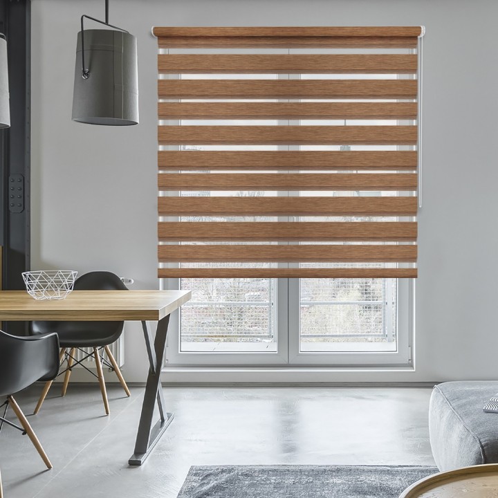 Roleta wolnowisząca Dzień Noc Przyciemniająca Bahama II Drewnopodobna Brązowa 15