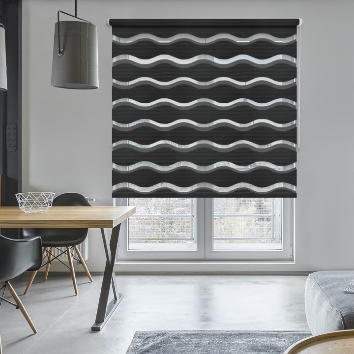 Roleta wolnowisząca Dzień Noc Przyciemniająca Fala Grafit 04