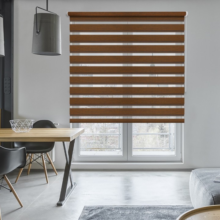 Roleta wolnowisząca Dzień Noc Przyciemniająca Organza Brązowa 6