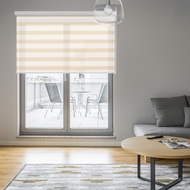 Roleta w kasecie aluminium Gładka Przyciemniająca Ex Paski Beżowa 74