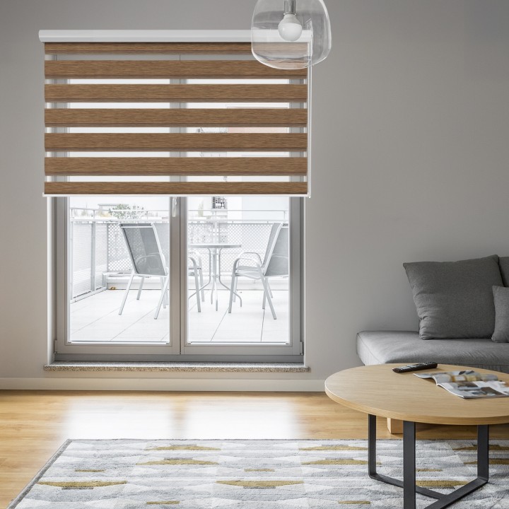 Roleta w kasecie aluminium Dzień Noc Przyciemniająca Bahama XV Jasno Brązowa Drewnopodobna Bh1503