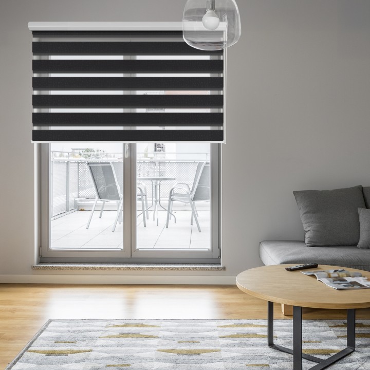 Roleta w kasecie aluminium Dzień Noc Przyciemniająca Geometric Czarna 14509