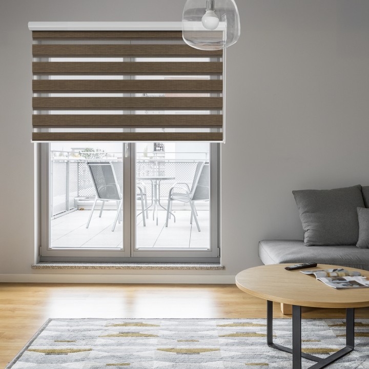 Roleta w kasecie aluminium Dzień Noc Przyciemniająca Organza Brązowa 4