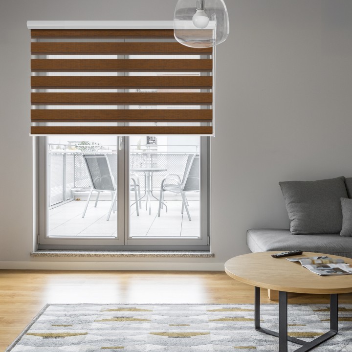 Roleta w kasecie aluminium Dzień Noc Przyciemniająca Organza Brązowa 6