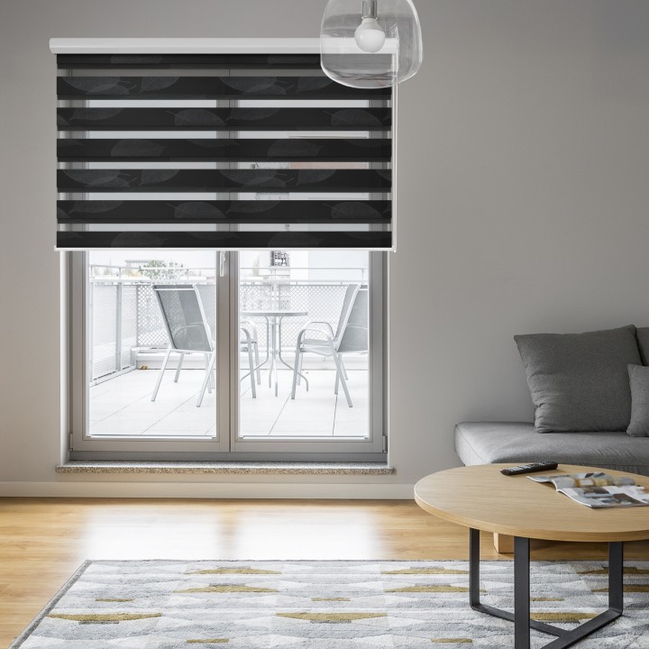 Roleta w kasecie aluminium Dzień Noc Przyciemniająca Romance Czarna 1097