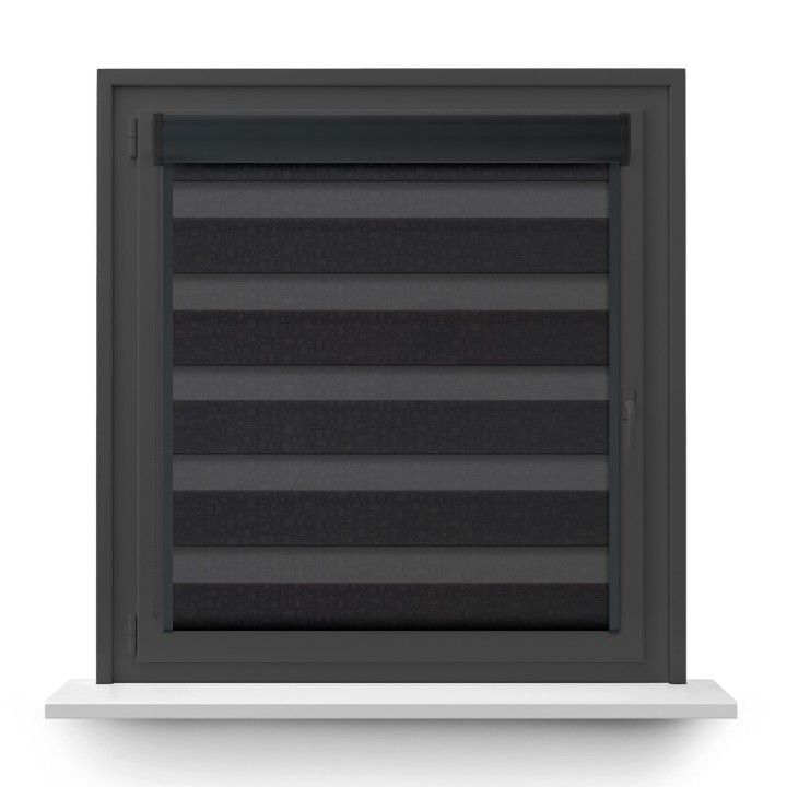 Roleta w kasecie PCV Dzień Noc Przyciemniająca Geometric z prowadnicą Czarna 14509