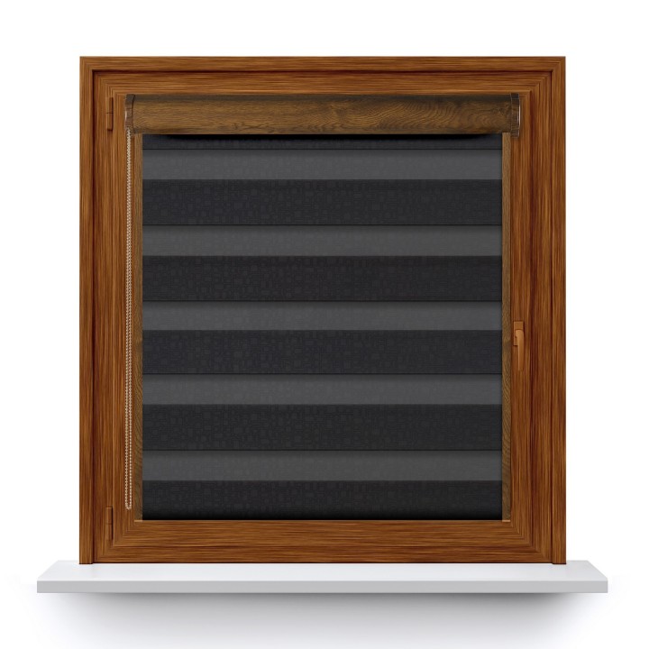 Roleta w kasecie PCV Dzień Noc Przyciemniająca Geometric z prowadnicą Czarna 14509