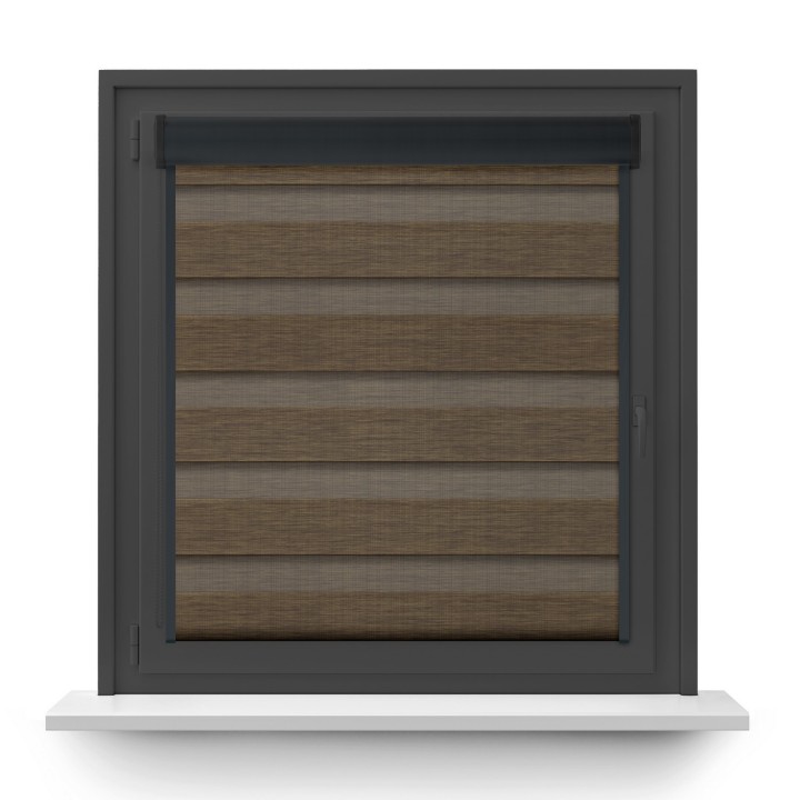 Roleta w kasecie PCV Dzień Noc Przyciemniająca Organza z prowadnicą Brązowa 4