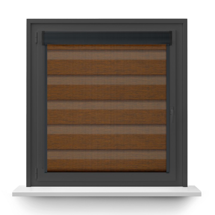 Roleta w kasecie PCV Dzień Noc Przyciemniająca Organza z prowadnicą Brązowa 6