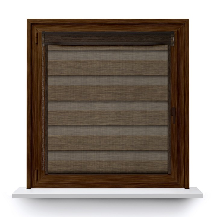 Roleta w kasecie PCV Dzień Noc Przyciemniająca Organza z prowadnicą Brązowa 4