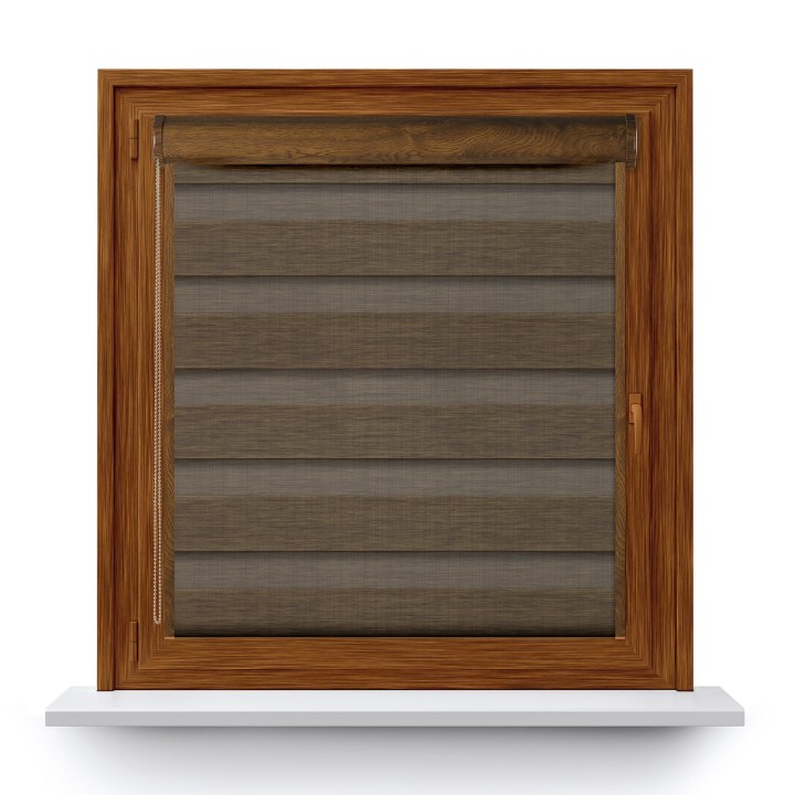 Roleta w kasecie PCV Dzień Noc Przyciemniająca Organza z prowadnicą Brązowa 4