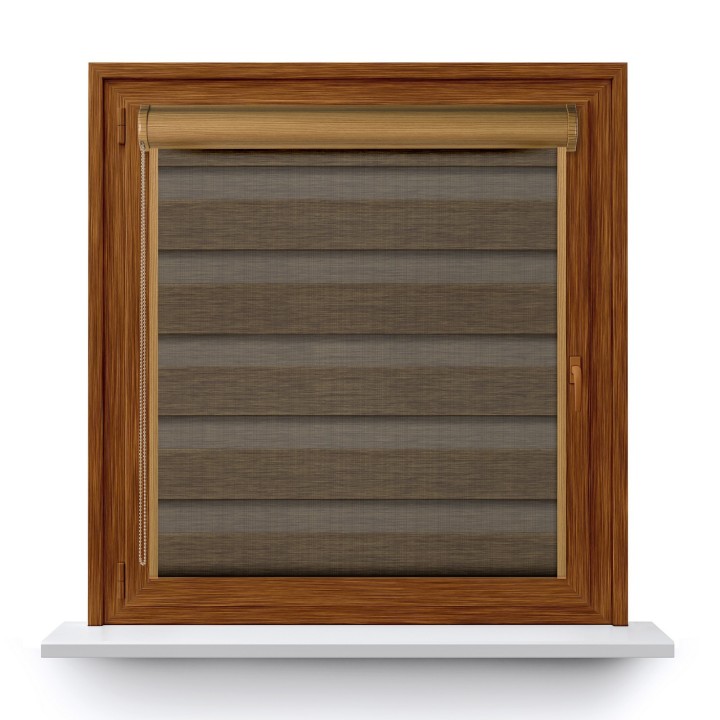 Roleta w kasecie PCV Dzień Noc Przyciemniająca Organza z prowadnicą Brązowa 4