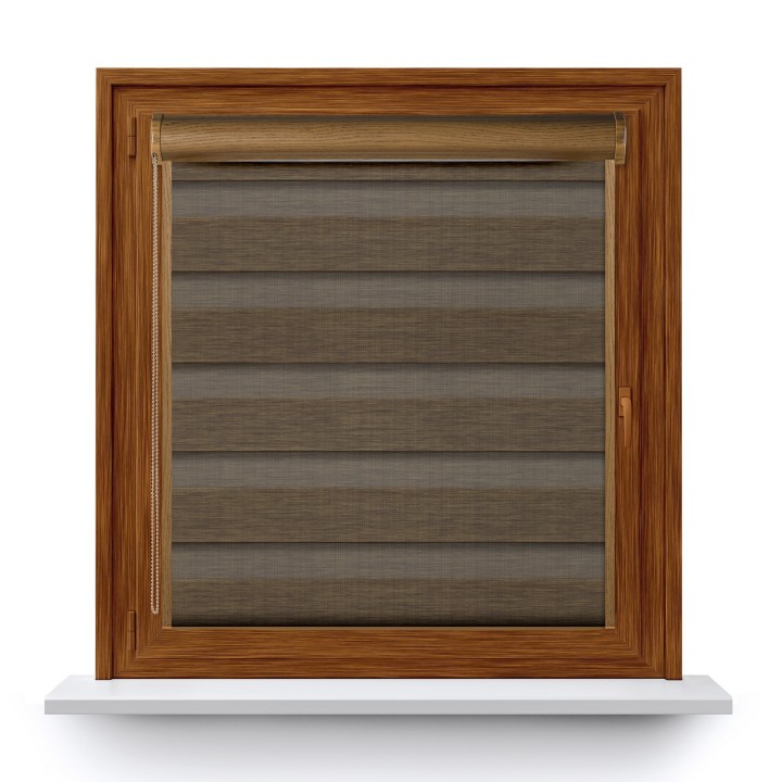 Roleta w kasecie PCV Dzień Noc Przyciemniająca Organza z prowadnicą Brązowa 4