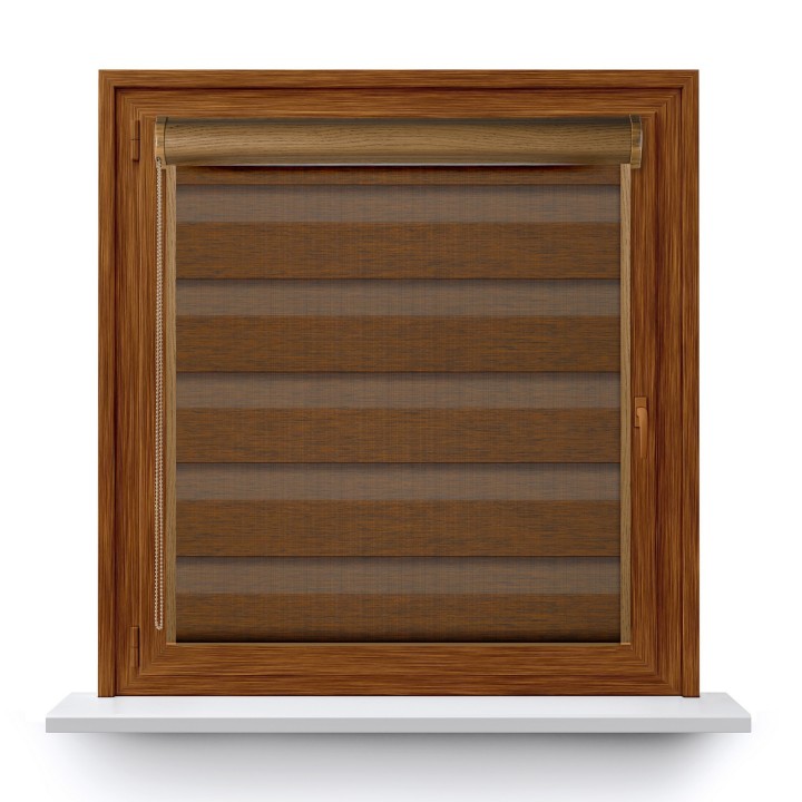 Roleta w kasecie PCV Dzień Noc Przyciemniająca Organza z prowadnicą Brązowa 6