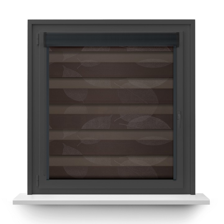 Roleta w kasecie PCV Dzień Noc Przyciemniająca Romance z prowadnicą Brązowa 1087