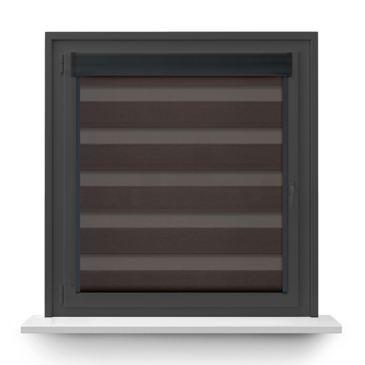 Roleta w kasecie PCV Dzień Noc Przyciemniająca Spotlight z prowadnicą Ciemnobrązowa 2027