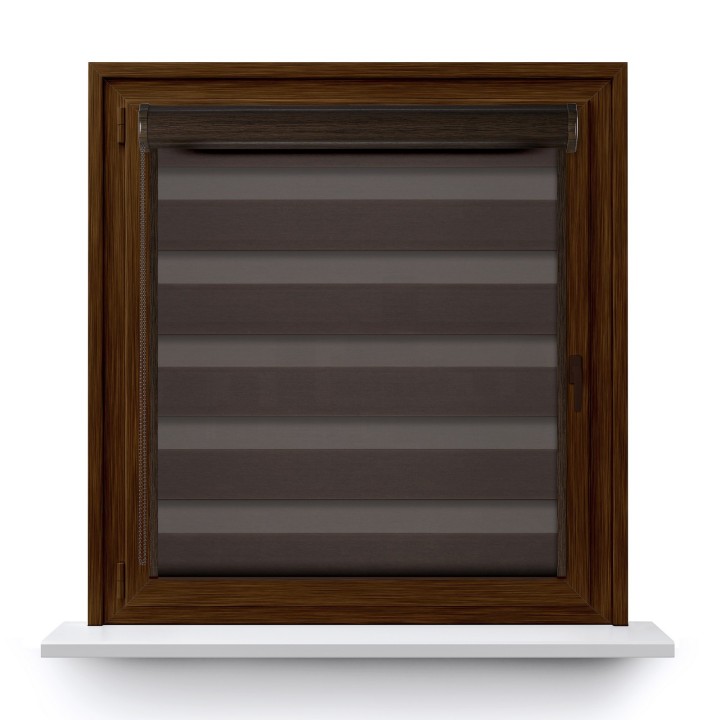 Roleta w kasecie PCV Dzień Noc Przyciemniająca Spotlight z prowadnicą Ciemnobrązowa 2027