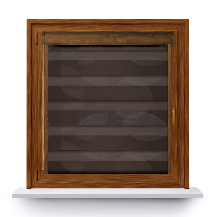 Roleta w kasecie PCV Dzień Noc Przyciemniająca Romance z prowadnicą Brązowa 1087