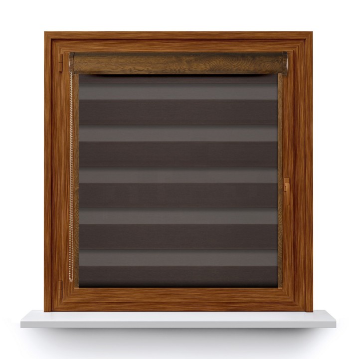 Roleta w kasecie PCV Dzień Noc Przyciemniająca Spotlight z prowadnicą Ciemnobrązowa 2027