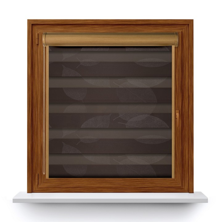 Roleta w kasecie PCV Dzień Noc Przyciemniająca Romance z prowadnicą Brązowa 1087