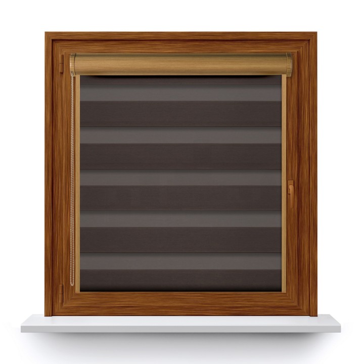 Roleta w kasecie PCV Dzień Noc Przyciemniająca Spotlight z prowadnicą Ciemnobrązowa 2027