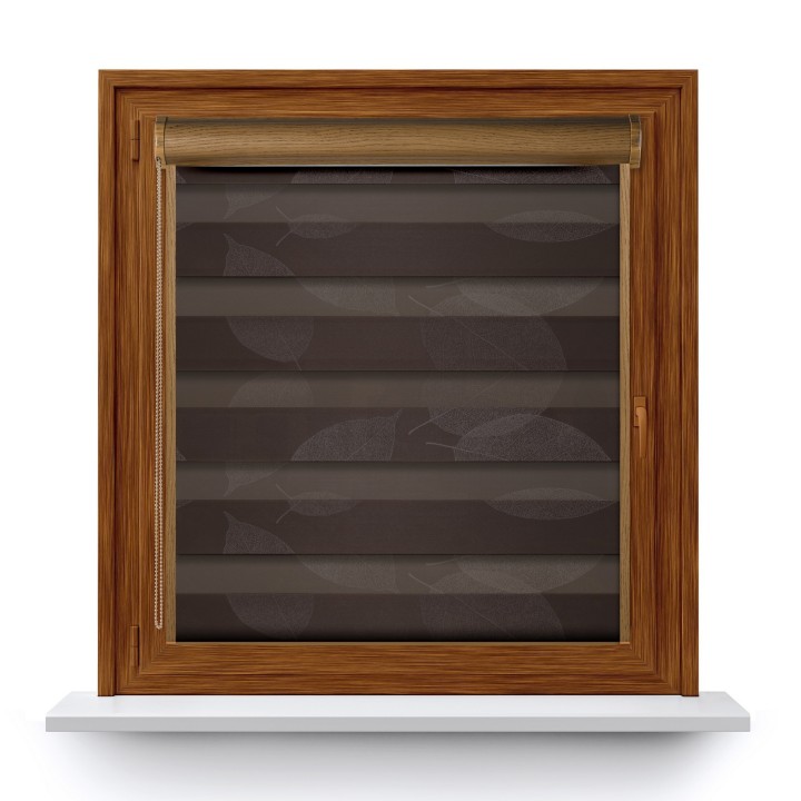 Roleta w kasecie PCV Dzień Noc Przyciemniająca Romance z prowadnicą Brązowa 1087