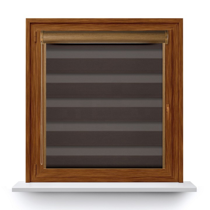 Roleta w kasecie PCV Dzień Noc Przyciemniająca Spotlight z prowadnicą Ciemnobrązowa 2027