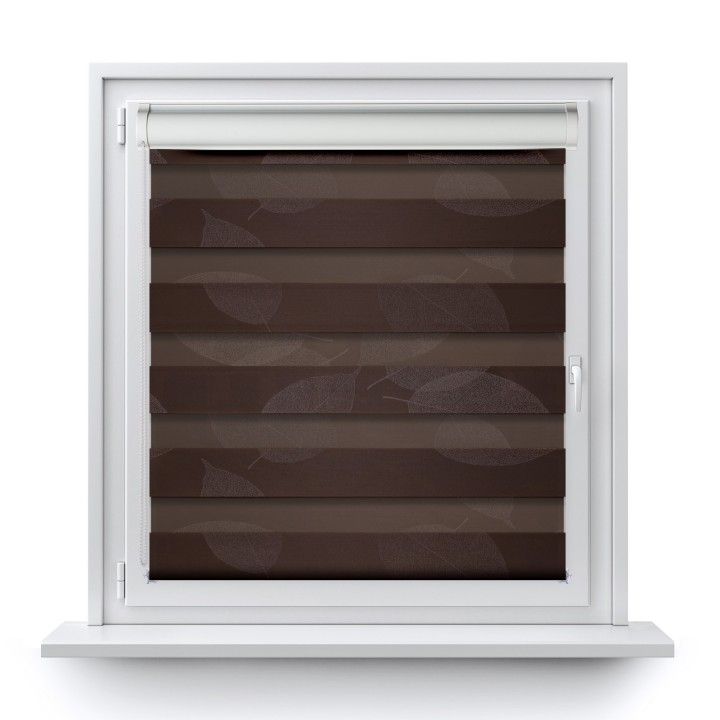 Roleta w kasecie PCV Dzień Noc Przyciemniająca Romance bez prowadnic Brązowa 1087