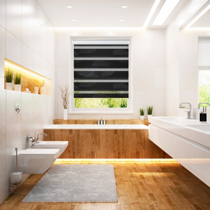 Roleta w kasecie PCV Dzień Noc Przyciemniająca Romance bez prowadnic Czarna 1097