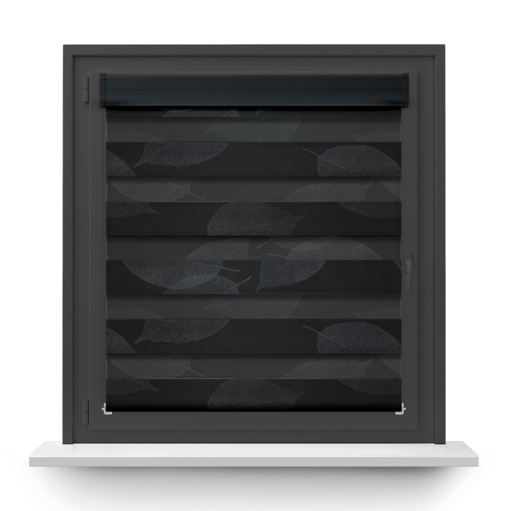 Roleta w kasecie PCV Dzień Noc Przyciemniająca Romance bez prowadnic Czarna 1097