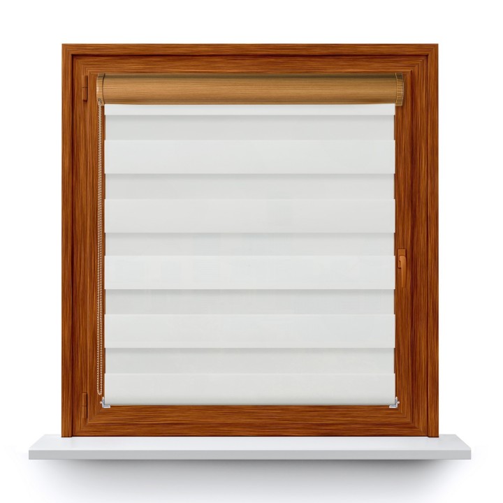 Roleta w kasecie PCV Dzień Noc Przyciemniająca Romance bez prowadnic Biała 1013