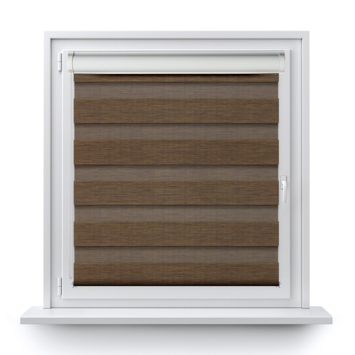 Roleta w kasecie PCV Dzień Noc Przyciemniająca Organza bez prowadnic Brązowa 4