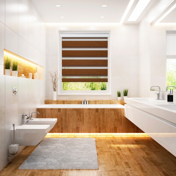 Roleta w kasecie PCV Dzień Noc Przyciemniająca Organza bez prowadnic Brązowa 6