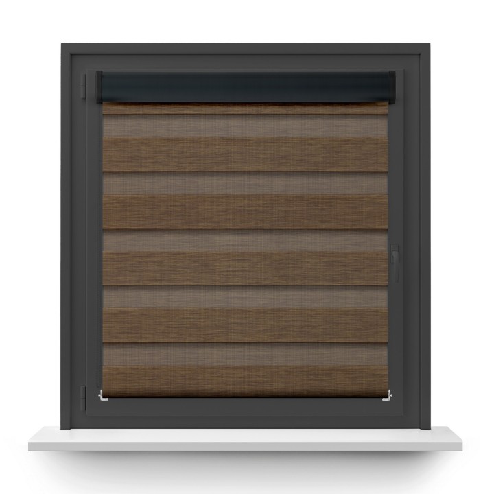 Roleta w kasecie PCV Dzień Noc Przyciemniająca Organza bez prowadnic Brązowa 4